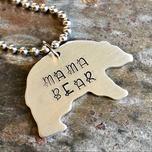 Hand Stamped MAMA BEAR Mother Necklace Silver
